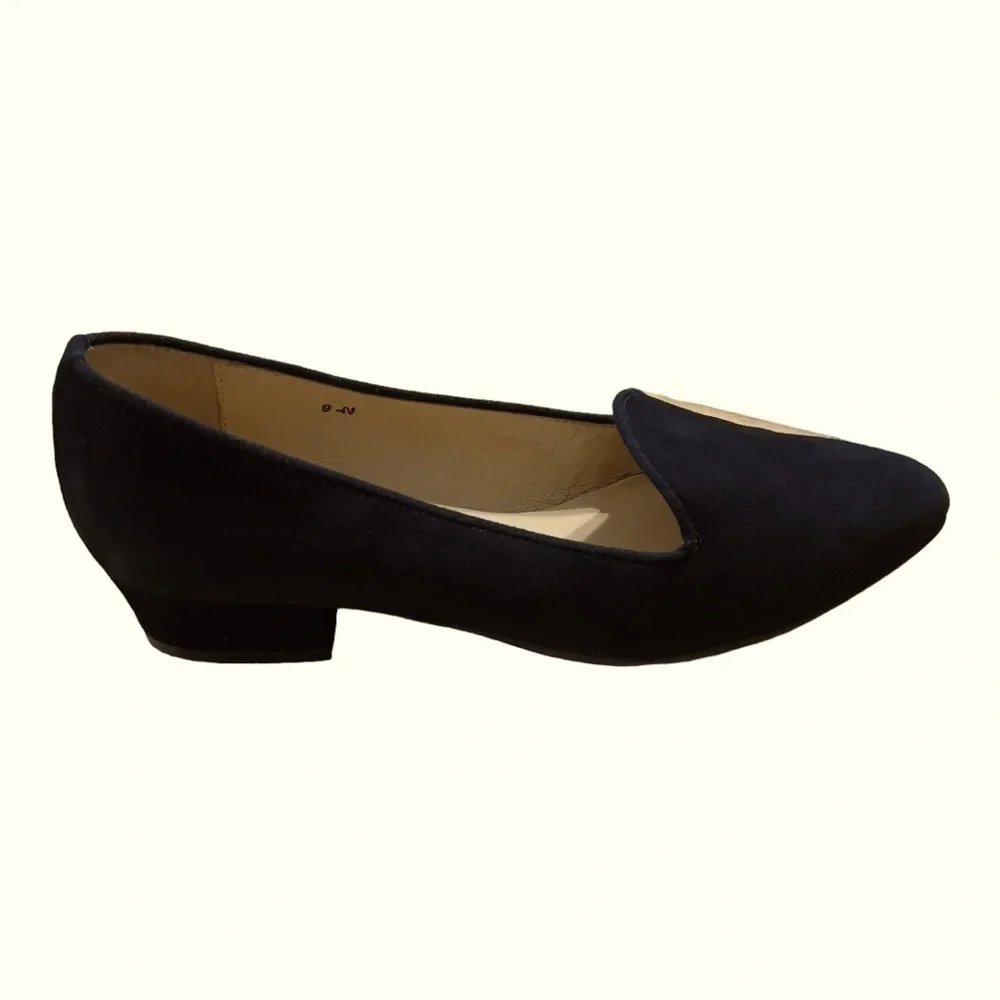 Sesto Meucci Black Suede Low Heel Slip On Almond Toe Flats 9N Made in Spain